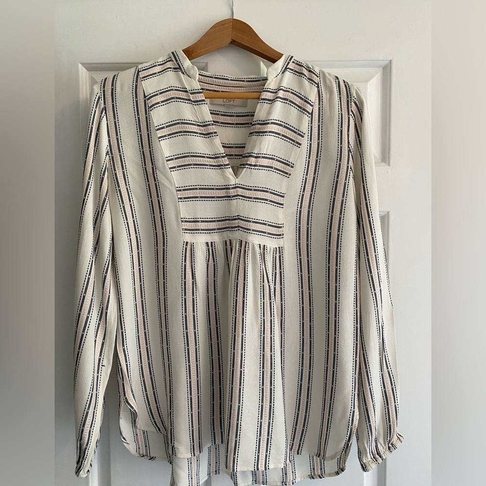 Loft Women’s Black/Pink/Cream Prairie Top Size S